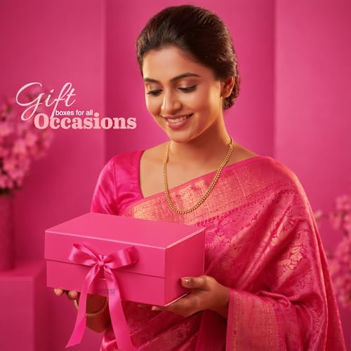 Image of RBS - Foldable Gift Box with Ribbon 23 x 16 x 10cm Gift Boxes for Packaging (1 Pack) Multi-Purpose Gift Boxes for Presents Reuse Gift Packing Box Decorative Hamper Box (Pink Panther)