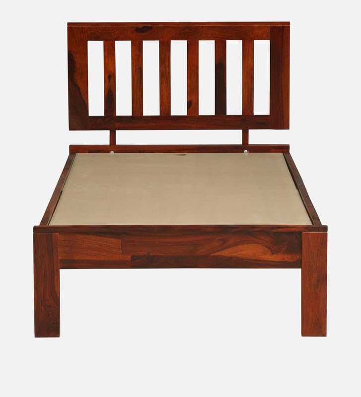 Image of Solid Sheesham Wood Wave Single Bed Without Storage, Wooden Single Bed Cot Palang for Bedroom, Guest Room, Home, Hotel and Hostel, Honey Oak Finish Durable Wooden Furniture