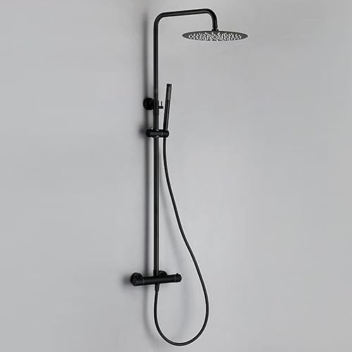 Miniatura 2 de Mixer Shower Set Shower System, Thermostat Matt Black Mixer Brass Diverter Shower Set Bathroom Wall Mount Arm Diverter with 8-12 Inch Round Rainfall
