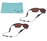 Koala Lifestyle Croakies Arc Endless Eyewear Retainer Wire Sunglass Strap with Large and XL Ends | Adjustable Sports Glasses Cable | 2pk Bundle + Cloth, Black