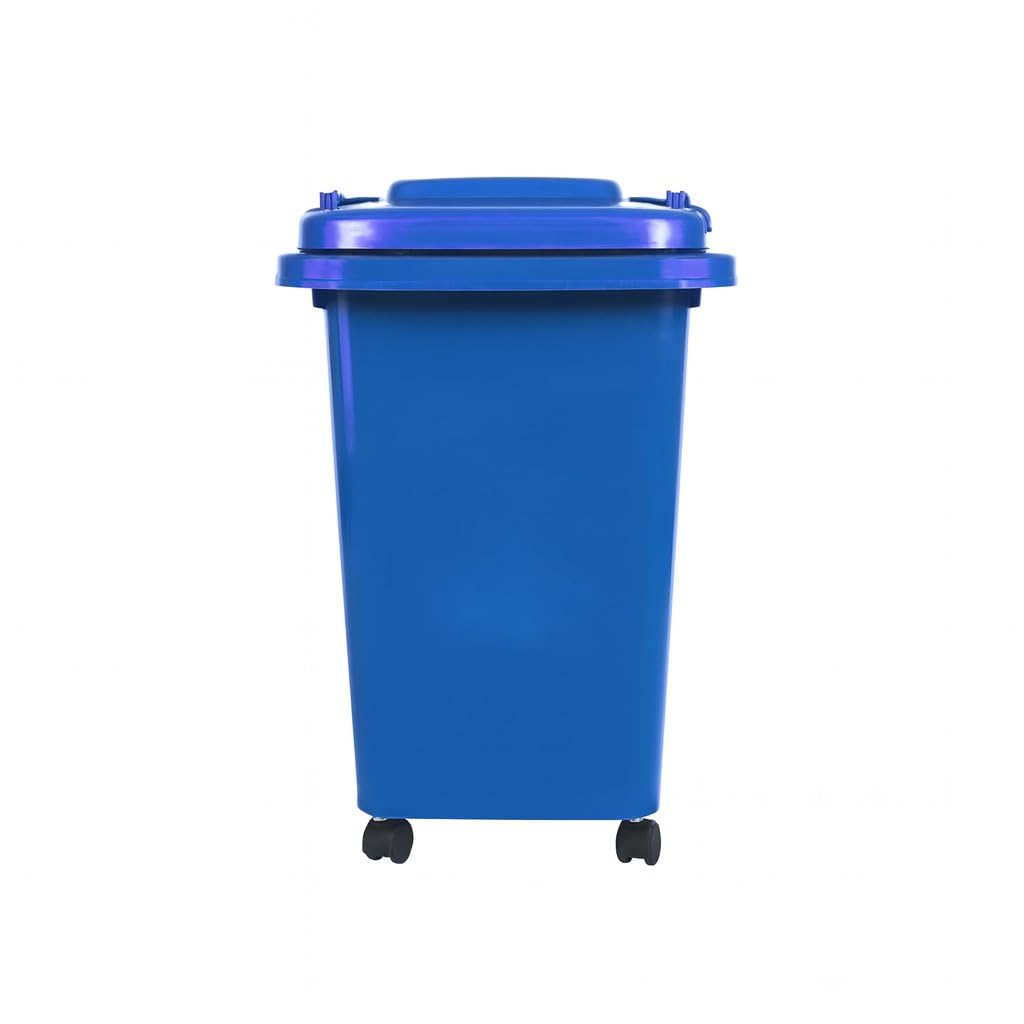 DUAS Recycling Wheelie Bin Dustbin Plastic Rubbish Waste Trash Bin for Kitchen Home and Office – 30L & 50L Sizes – Green, Red, Grey and Blue (Blue, 50L)