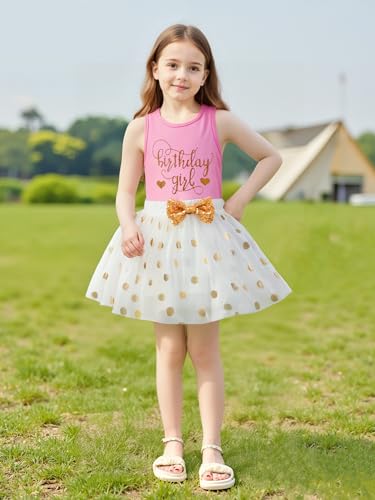 LYSMuch 1-12Y Toddler Girls Birthday Tulle Skirt Tank Top Shirt with Crown Three-Piece Clothes Set2