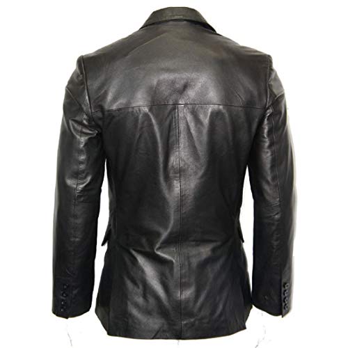 Men's Classic Leather Blazer Lambskin Sport Jackets Blazer Stylish Evening Coats(Black)3
