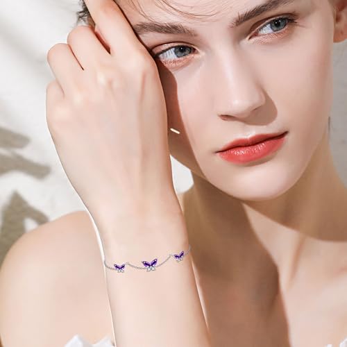 Bracelet papillon en argent sterling 925 et zircone violet élégant - 4