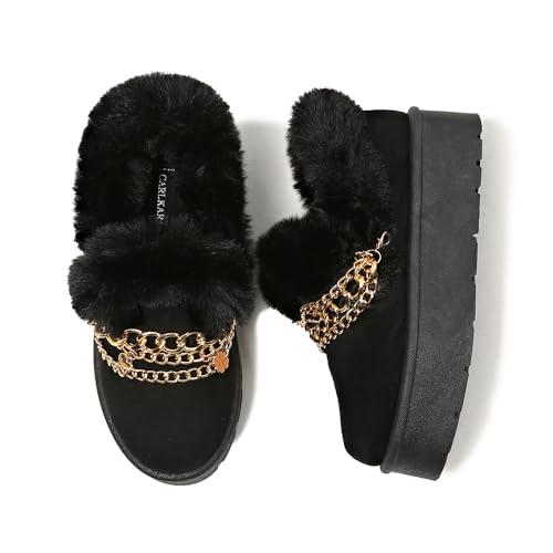 Women’s Slippers Platform Mini Boots for Suede Leather Slip-on Fluffy Warm Comfy3