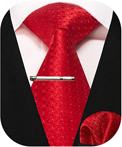 RBOCOTT Cravate unie et mouchoir pour homme avec pinces à cravate pour homme, rouge1, Taille Unique Cover