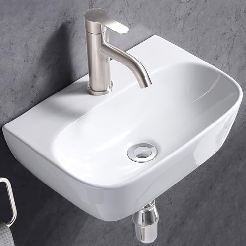 HOTIS HOME Wall Mount Sink, 16'X12' Small Wall Mounted Sink, Ceramic White Bathroom Vessel Sinks...