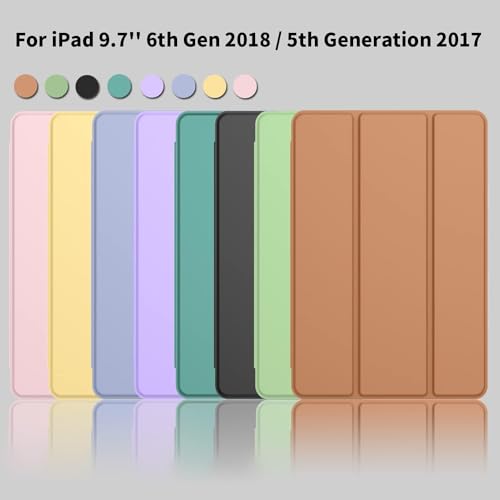 Image of Printme iPad 9.7 Case (2018 /2017 Model, 6th /5th Generation), Smart Cover with Pencil Holder and Soft Baby Skin Silicone Back and Full Body Protection, Auto Wake /Sleep Cover (Dark Brown)