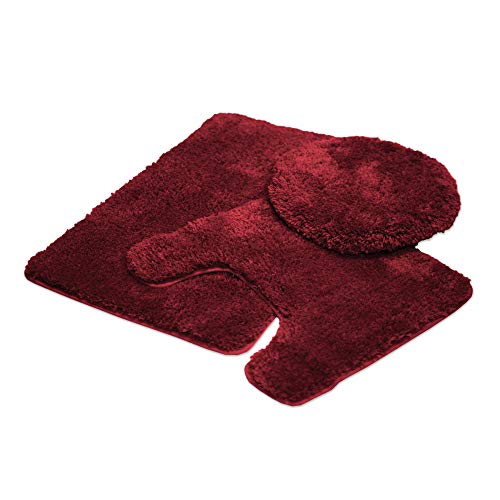 Mary 3 Piece Bathroom Rug Set, Luxury Soft Plush Shaggy Thick Fluffy Microfiber Bath Mat, Countour Rug, Toilet Seat Lid Cover, Non-Slip Rubber Back, Floor Mats Water Absorbent, Burgundy #TOP6