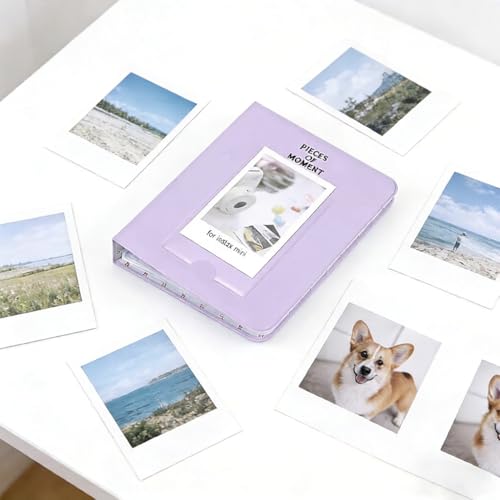 Image of ZIBUYU Photo Album for Instax Mini 12 11 9, 64 Pockets, PU Cover, Purple | Clear Sleeves Support Easy Viewing, Portable Memory Album for Family Travel Moments