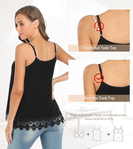 Image of Camisoles for Women with Built in Bra Adjustable Strap Tank Tops Cami Sleeveless Summer Tops for Workout Sleeping Traveling