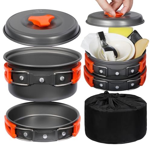 REDCAMP 10 PCS Camping Cookware Mess Kit Camping...