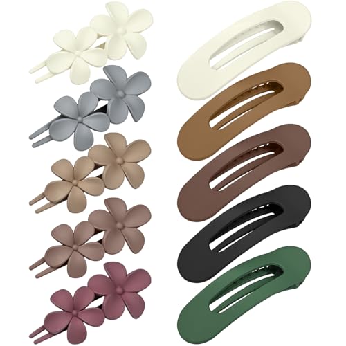 WEXFFU 10 Pcs Flat Hair Clips, Lay Flat Claw Clips for Women Thick Thin Curly Straight Fine Hair, Matte Non-slip Big Hairclips for Daily Use Decotations, Strong Hold & Comfortable All Day, L 4.3In
