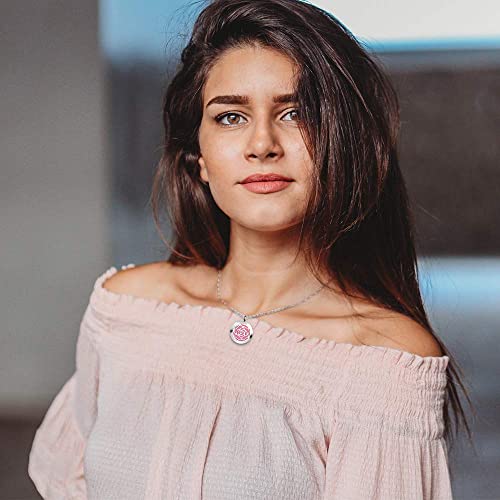Aromatherapy Essential Oil Diffuser Necklace With Rose Pattern - 25Mm Adjustable 316L Stainless Steel Perfume Pendant Locket With 11 Color Refill Pads #TOP6