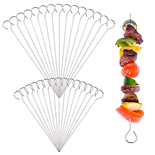 Laughhe Pinchos para Barbacoa de Acero Inoxidable Brochetas para Carne de Shashlik Palitos de Cóctel Metal Prémium y Reutilizable Pinchos Palos de Barbacoa para Kebab Picnic,15cm y 20cm, 30 Unidades