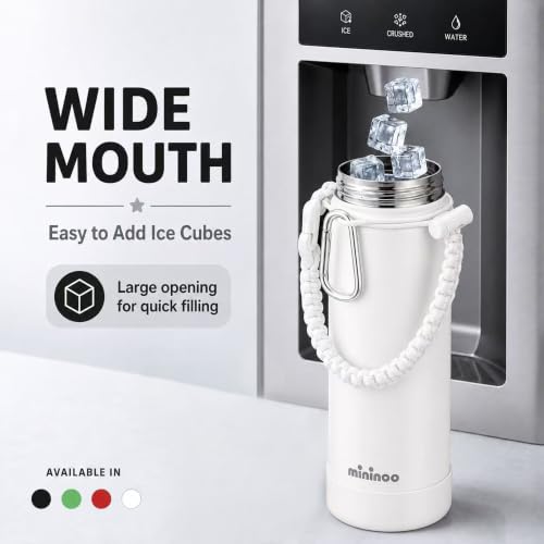 Image of mininoo 24 oz Insulated Stainless Steel Water Bottle with Straw, White
