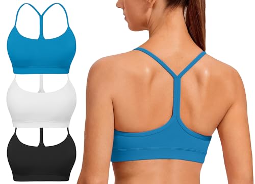 Spaghetti Strap Padded Sports Bras for Women - Y Back Yoga Workout Tops (3 Pack)