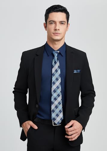 Image of HISDERN Mens Dress Shirt with Tie Pocket Square Set Classic Button Down Shirt Matching Tie Long Sleeve Shirts