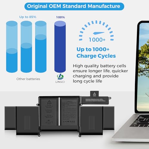 Image of A1502 Battery, A1582 A1493 Battery Replacement for MacBook Pro 13 Inch Retina A1502 (Mid 2014 Early 2015 Late 2013) (Upgraded High Performance 11.42V 74.9Wh 6559mAh Li-Polymer)