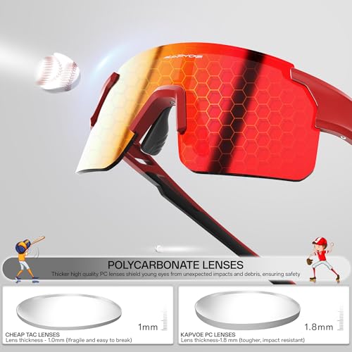 KAPVOE Youth Sports Sunglasses Boys Girls Baseball Softball Running Cycling Glasses for Kids Age 6-12 K9035 — view 5