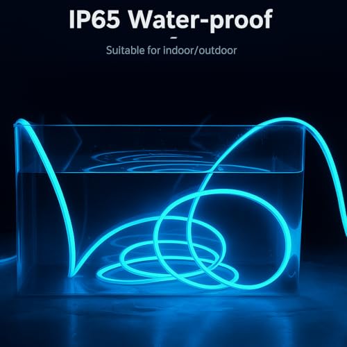 Image of Gesto 16.4 Feet Neon LED Strip Light with 12V Adapter | Cuttable Flexible Waterproof Rope Light for Wall Decor, Indoor & Outdoor Decoration,Custom Names,Signage & Diwali Decorative Lighting- Ice Blue