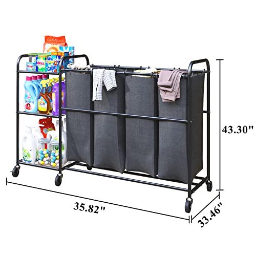 Wisdom Star 4 Bag Laundry Sorter Cart With Storage Shelf, Laundry Hamper Sorter With Rolling Wheels And Removable Bags For Clothes Storage,Laundry Organizer Basket Laundry Clothes Hamper, Black #TOP7