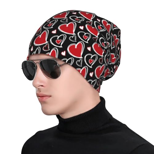 Valentines Day Beanie Chemo Hats for Women Men Hearts Slouchy Cancer Headwear Stretchy Skull Cap Soft Knitted Hat Nightcap Chemo Gifts — view 5