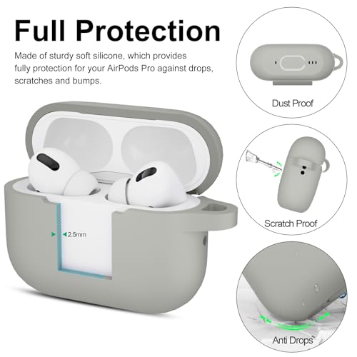 Image of for AirPods Pro 2nd 1st Generation Case Cover with Keychain, Protective Soft Silicone Skin Accessories for Apple AirPods Pro Charging Case 2022 /2019, Front LED Visible, Grey