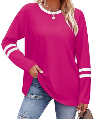 Image of Sampeel Long Sleeve Shirts for Women Color Block Casual Tops Fall Outfits 2026 Basic Tees Trendy Spring Clothes