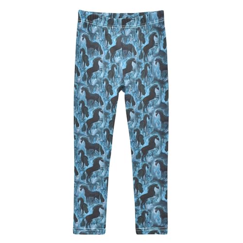 Girls Leggings Soft Toddler Ankle Length Bottoms Blue Floral Horses Kids Dance Yoga Pants 4-10 Years