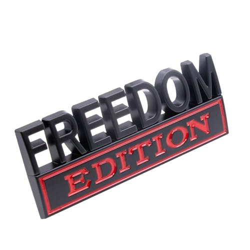 Image of 1pc 3D Raised Letter Freedom Edition Emblem Car Decals - Metal Sticker for Cars, Trucks, Motorcycles, SUV - Door Tailgate Bumper Badge Decal Vehicles Decoration (Black and red)