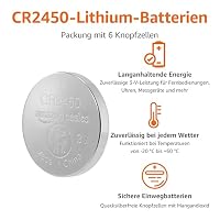 Amazon Basics CR2450 Lithium-Knopfzellenbatterie, Langlebige Leistung, frei von Quecksilber, 3 V, kindersichere Verpackung (zum Öffnen Schere verwenden), 6er-Pack – Ansicht 2