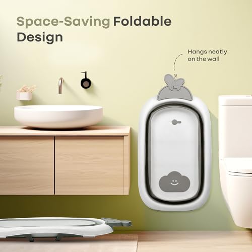 Image of R for Rabbit Bubble Double Bunny Bath Tub Convertible Safe Ergonomic Detachable TPE Sling Foldable Travel-Friendly Weight Up to 20 kg 0-3 Years Baby Girls Boys Kids Bather Bathtub (Grey)