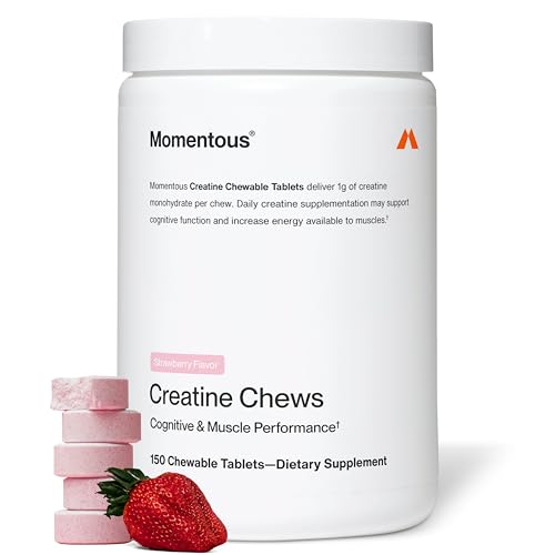 Image of Momentous Creatine Chews - Creatine Monohydrate - Supports Strength, Lean Muscle, & Recovery for Men & Women - NSF Certified for Sport - 150 Chewable Tablets - Strawberry