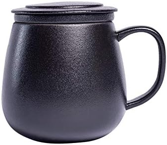 DehuaYao Ceramic Black Tea Cup Mug with Lid and Infuser,12 OZ,Portable with Carrying Case,Travel Teaware with Filter