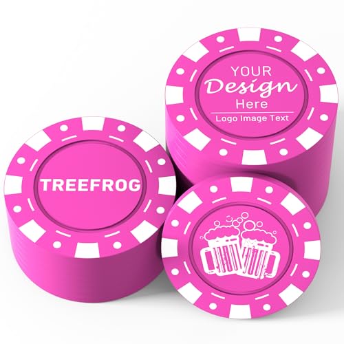 Shueewago 100 Custom Business Card Poker Chips, Add Your Own Personalized Image or Text, Contact Information on a Chip - Full Color Double Sided Poker Chips Good for Drink Tokens (Rose Red)