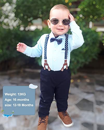 YALLET Baby Boy Clothes Set Infant Tuxedo Long Sleeve Gentleman Suit Outfits + Beret Hat + Suspender Pants + Bowtie 0-18M2