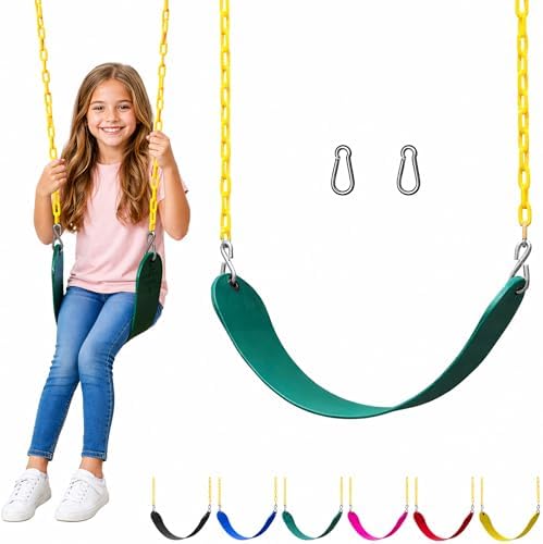Jungle Gym Kingdom Swing for Outdoor Swing Set – Swing Seat Replacement Kit with Heavy Duty Chains – Backyard Swingset Playground Accessories for Kids – Green, 1 Pack