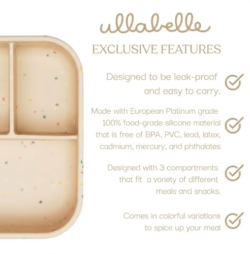Image of Ullabelle Kids Bento Box - 3 Compartments, Leakproof Lunch Box, BPA-Free Snack Container, Divided Lunch Box for Toddlers & Kids, Dishwasher Safe, Easy to Clean (Beige)