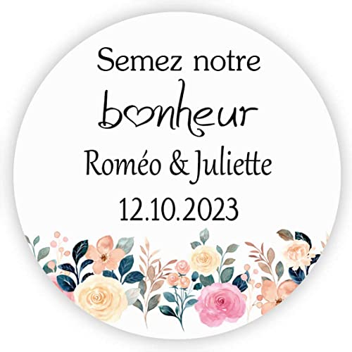 MameArt 100 Pièces 4cm Autocollants Plaisir D'Offrir/Merci/Fait Main, Stickers Étiquettes Dragées Mariage Anniversaire Ans Baptême Cadeaux Fête (Coeur 3