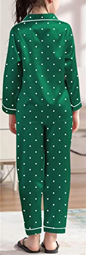 Schbbbta Silk Satin Pajamas for Girls Womens Loungewear Two-Piece Sleepwear Button-Down Pj Set, T - Green Polka Dots, 5-6 Years = Tag 1303