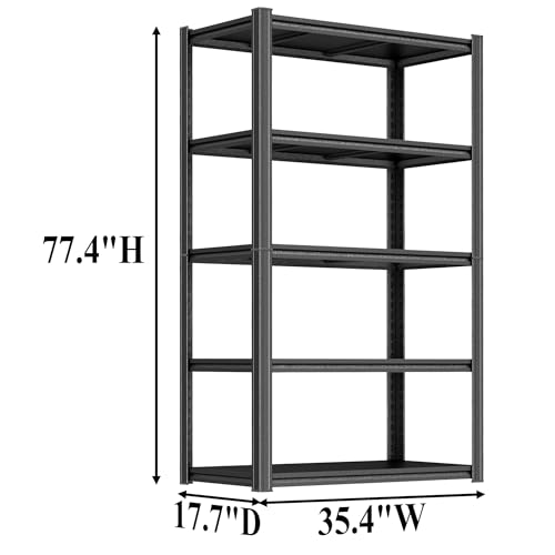 Image of 5 Tier Bookshelf, Large Industrial Metal Shelving, Heavy Duty Storage Shelves For Books And Display. Adjustable Open Standing Book Shelf For Living Room, Bedroom, Office (35.4 inchWx17.7 inchDx77.4 inchH)