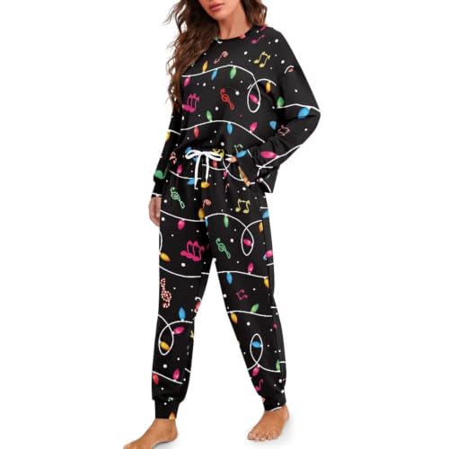 Image of Womens Lounge Set Long Sleeve Soft Pajama Sets | Casual 2 Piece Pj Outfit, Crewneck Sleepwear with Pockets, Adjustable Drawstring, Soft Comfy Fall Pajamas, Plus Size