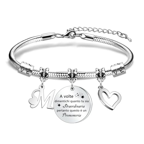 Awyuan Inspirational Bracciale donne ragazze iniziale M Bracciale per le ragazze amici sorelle figlie nipote come regalo di compleanno Natale laurea (M)