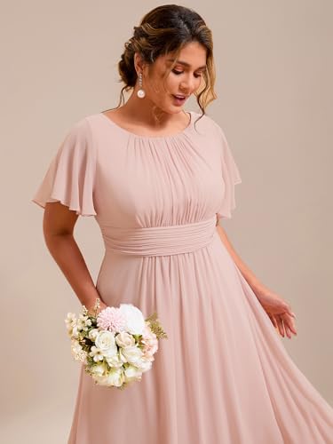Image of Ever-Pretty Plus Elegant Formal Dresses for Curvy Women Round Neck Short Sleeves Chiffon Bridesmaid Mother of The Bride Dress