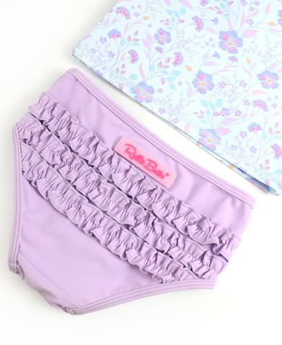 Image of RuffleButts Baby /Toddler Girls Long Sleeve Rash Guard 2 Piece Swimsuit Set w /UPF 50+ Sun Protection with Zipper