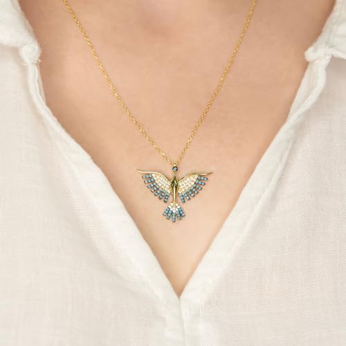 Kayra Mücevher Anka Kuşu Kolye - 14 Ayar Altın ve 925 Ayar Gümüş (Mavi Gümüş) - Görsel 4