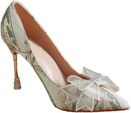 Womens Satin Wedding Pumps Pointed Toe Stiletto High Heels Thin Heel Bridal Shoes