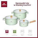 Gerlach 1760 Zestaw 3 Garnków - 2 l / 3 l / 5 l - Garnki Emaliowane - Wszystkie Kuchenki - Pokrywka ze Szkła Hartowanego - Zielony Pastel Natur Enamel