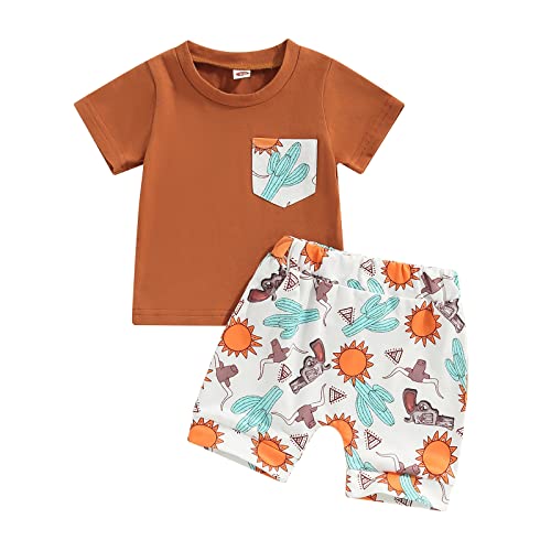 Image of Kupretty Baby Boy Clothes Toddler Summer Outfit Short Sleeve T-Shirt Tee Tops Joggers Casual Shorts 2Pcs Set Western